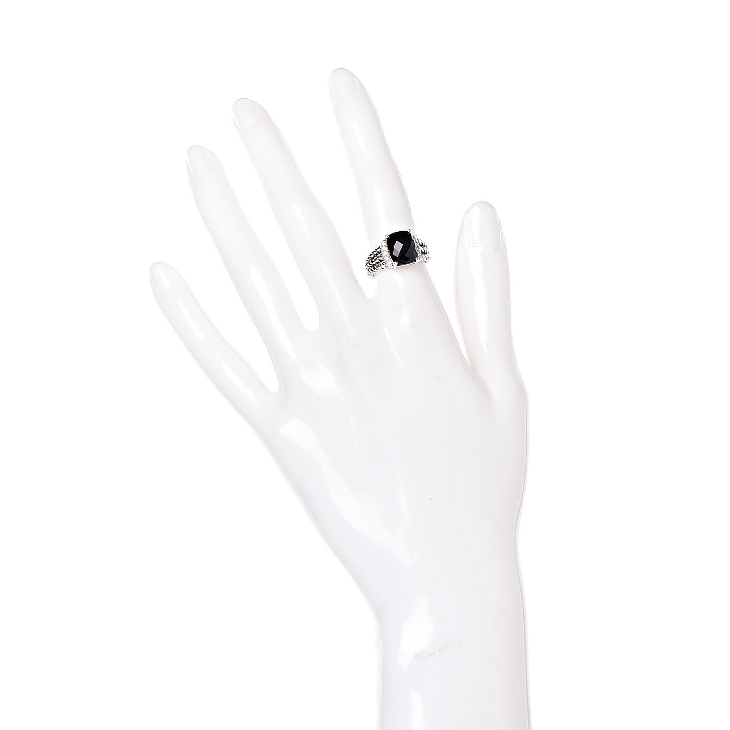David Yurman Sterling Silver Diamond Black Onyx 10mm Petite Wheaton Ring 49 5 2 of 4
