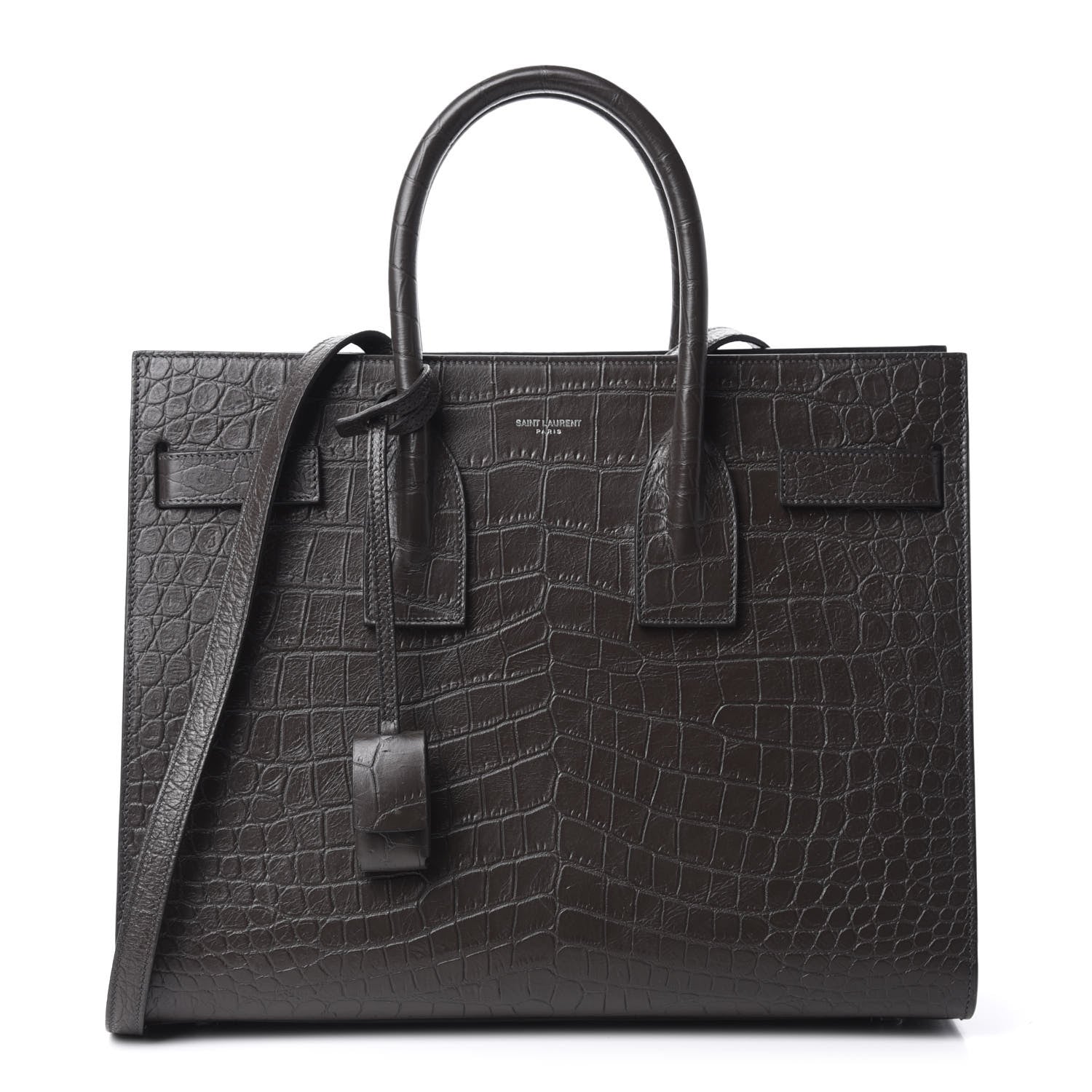Saint Laurent Calfskin Crocodile Embossed Small Sac De Jour Dark Brown 1 of 9