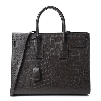 Saint Laurent Calfskin Crocodile Embossed Small Sac De Jour Dark Brown 1 of 9
