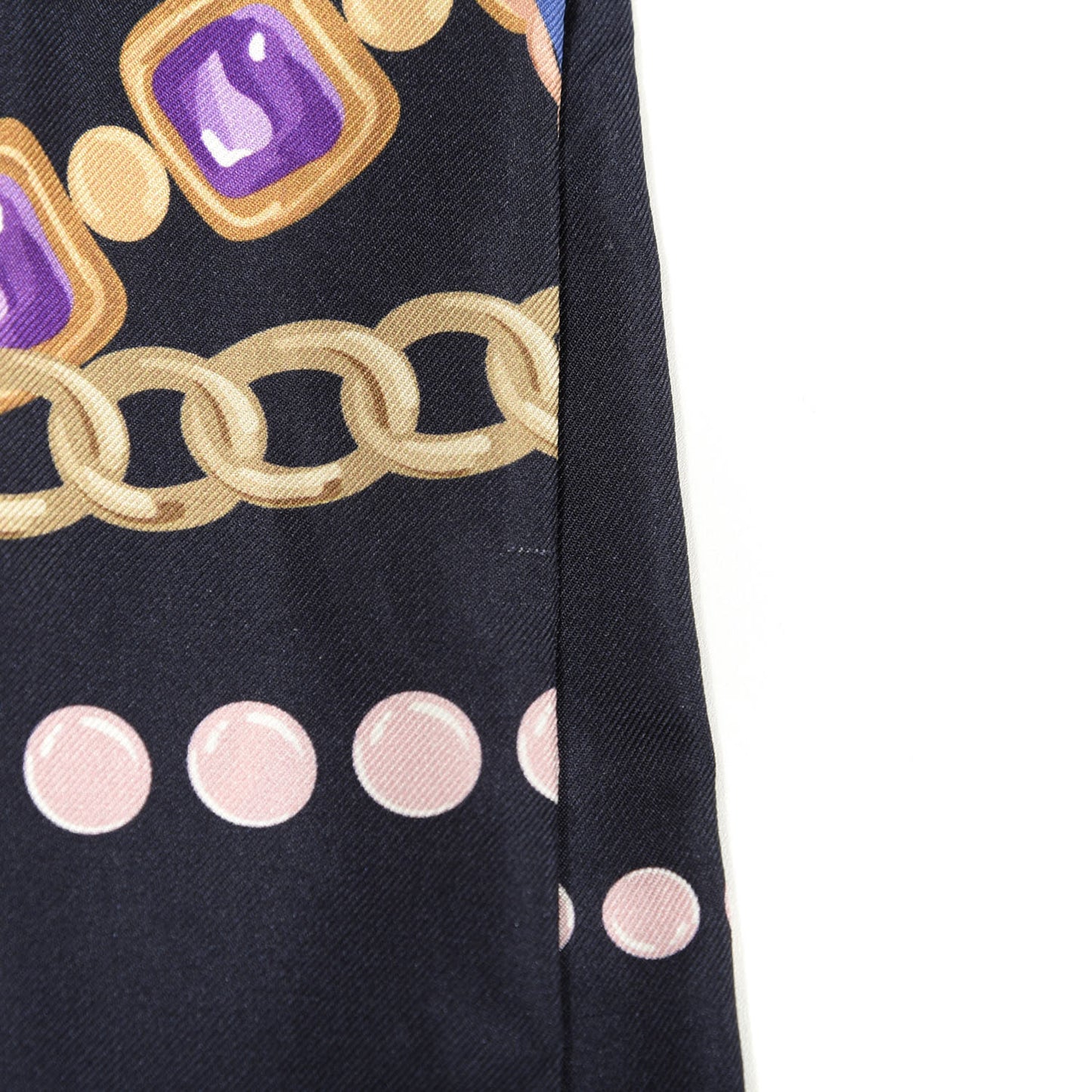 Silk Pearl CC Chain Slim Bandeau Scarf Navy Blue