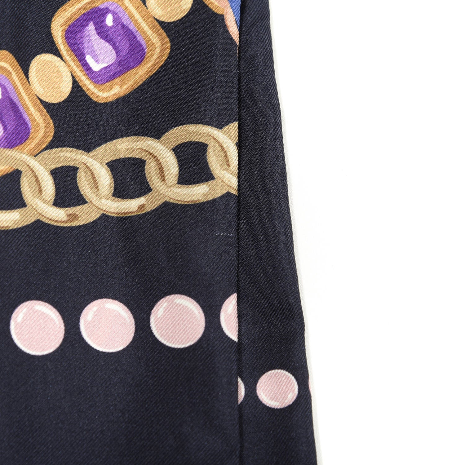 Chanel Silk Pearl CC Chain Slim Bandeau Scarf Navy Blue 4 of 4