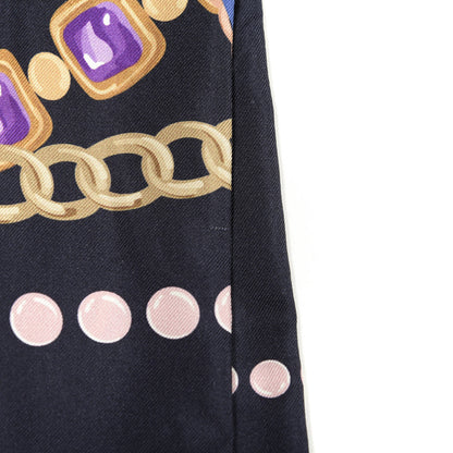 Chanel Silk Pearl CC Chain Slim Bandeau Scarf Navy Blue 4 of 4