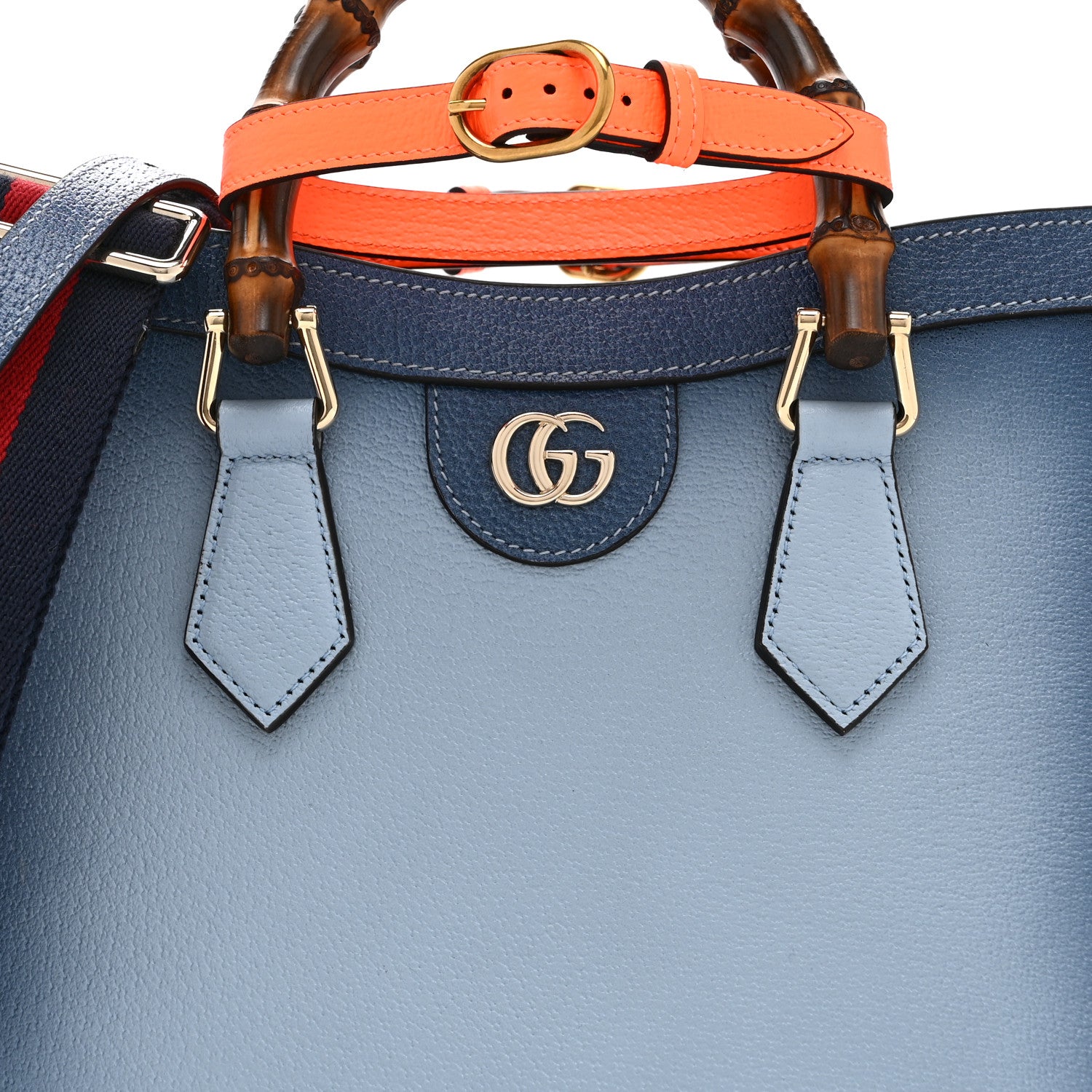 Gucci Textured Dollar Calfskin Web Small Diana Tote Bag Blue Ombre 9 of 11