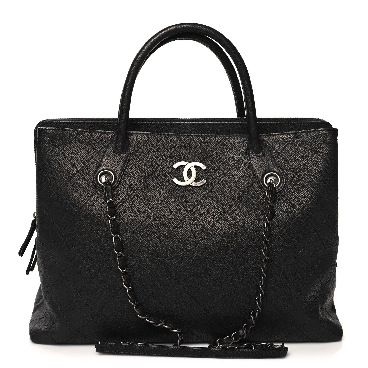 Chanel Grained Vegetal Calfskin Stitched Shopping Tote Black 1 of 12