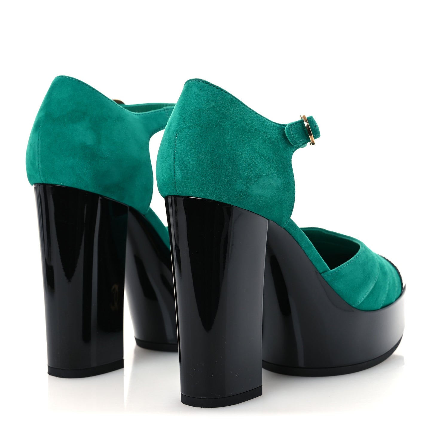 Suede Kidskin Patent Calfskin CC Platform Pumps 38.5 Green Black