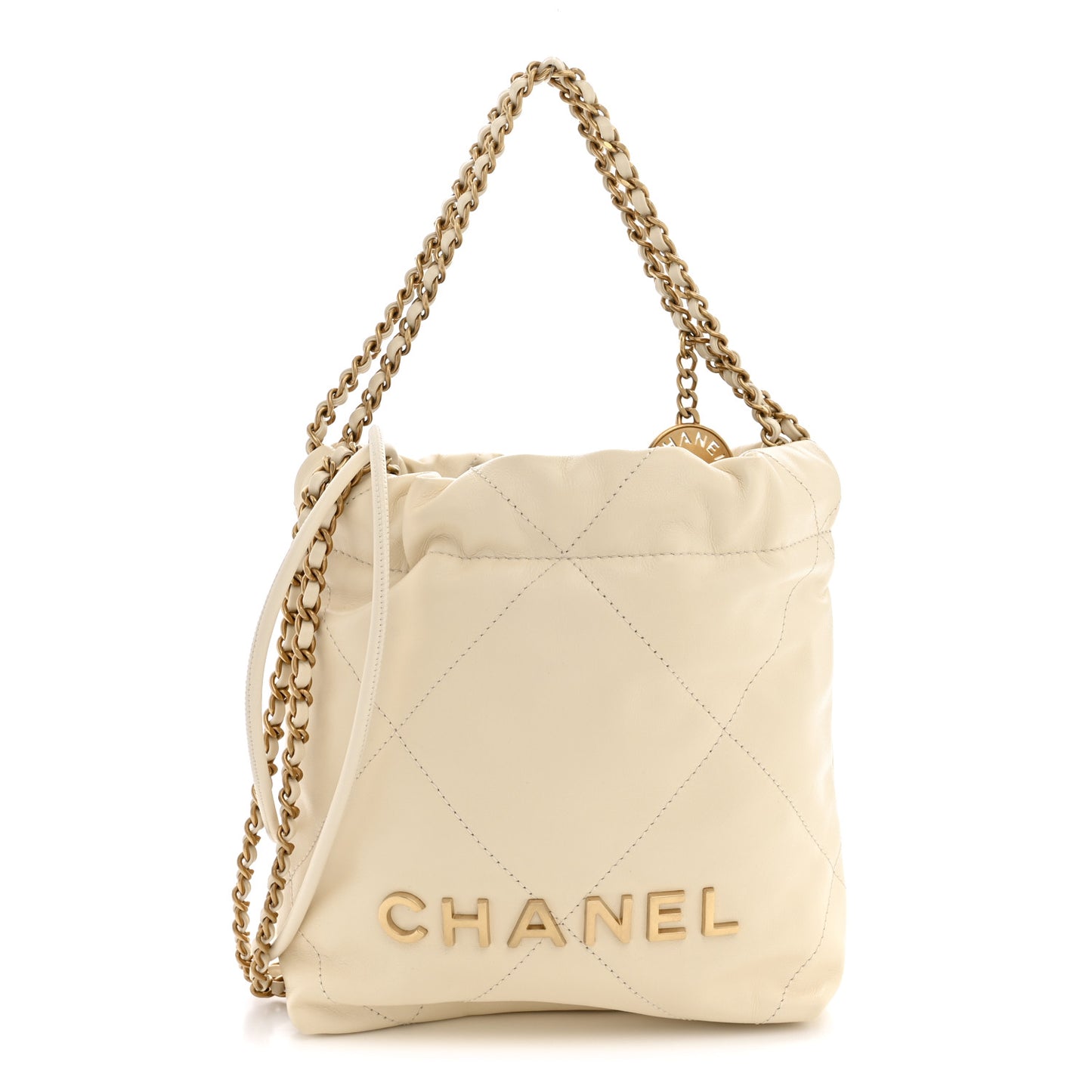 Shiny Calfskin Quilted Mini Chanel 22 Light Beige