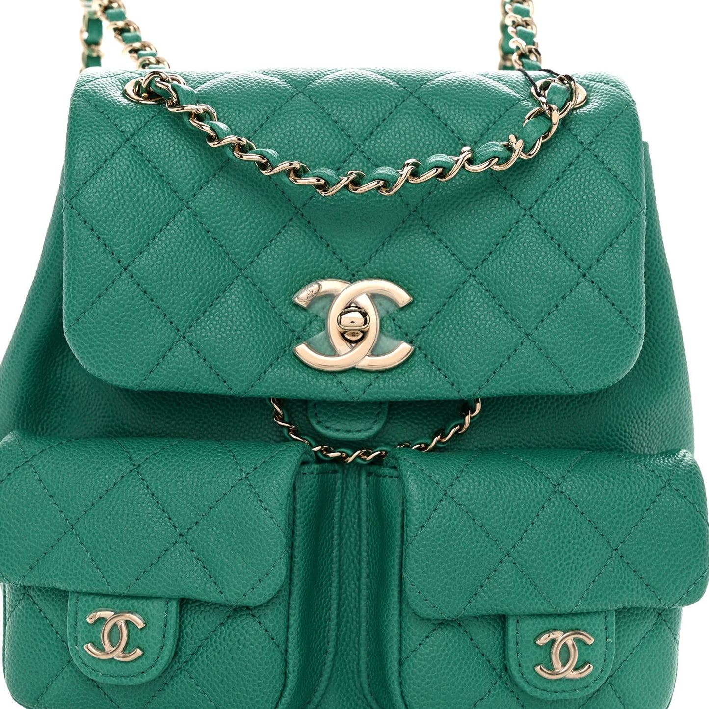 Caviar Quilted Medium Duma Pockets Drawstring Backpack Green