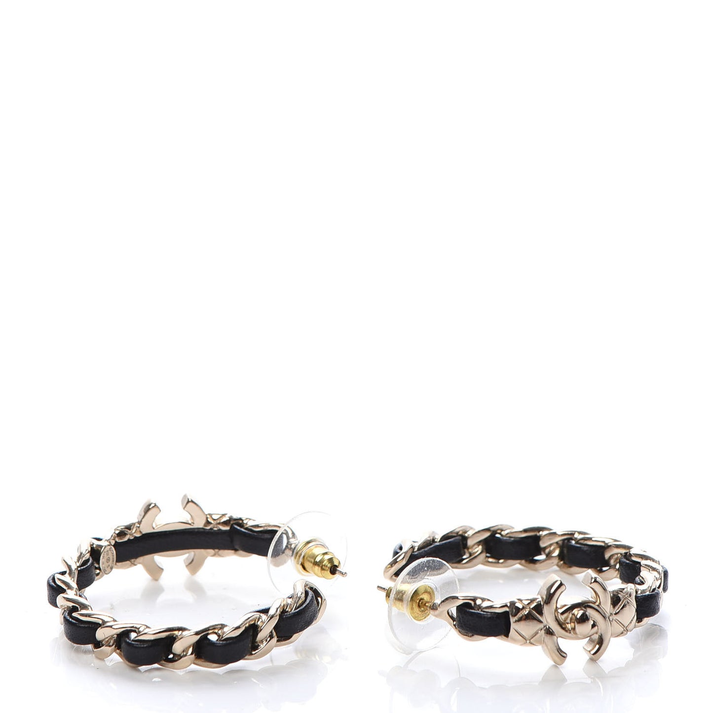 Lambskin CC Turnlock Chain Hoop Earrings Gold Black
