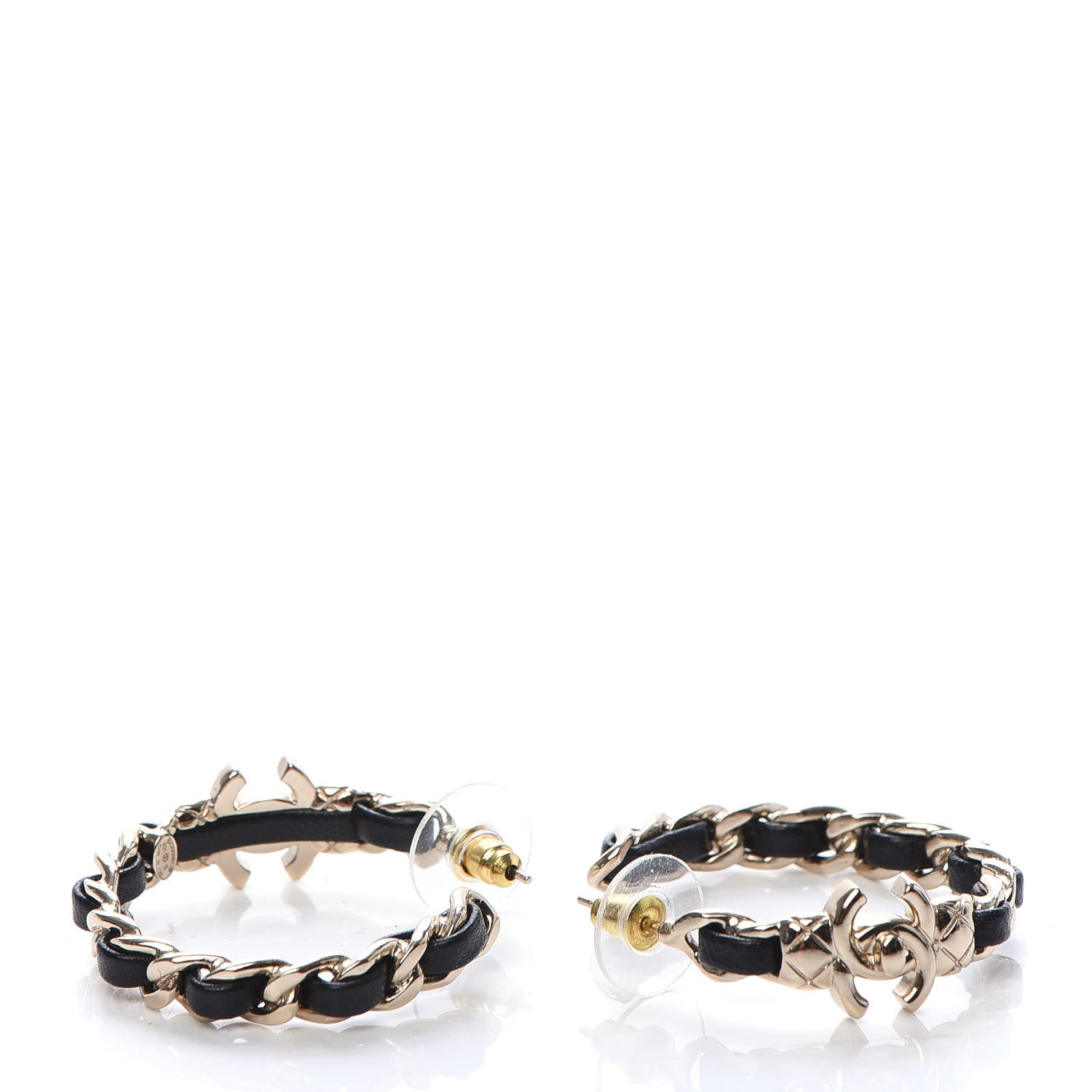 Chanel Lambskin CC Turnlock Chain Hoop Earrings Gold Black 3 of 5