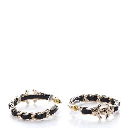 Chanel Lambskin CC Turnlock Chain Hoop Earrings Gold Black 3 of 5
