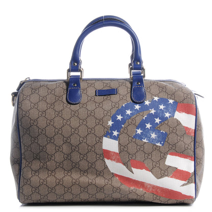 Gucci GG Plus Monogram Medium Boston USA Flag Unicef Duffle Blue 1 of 7