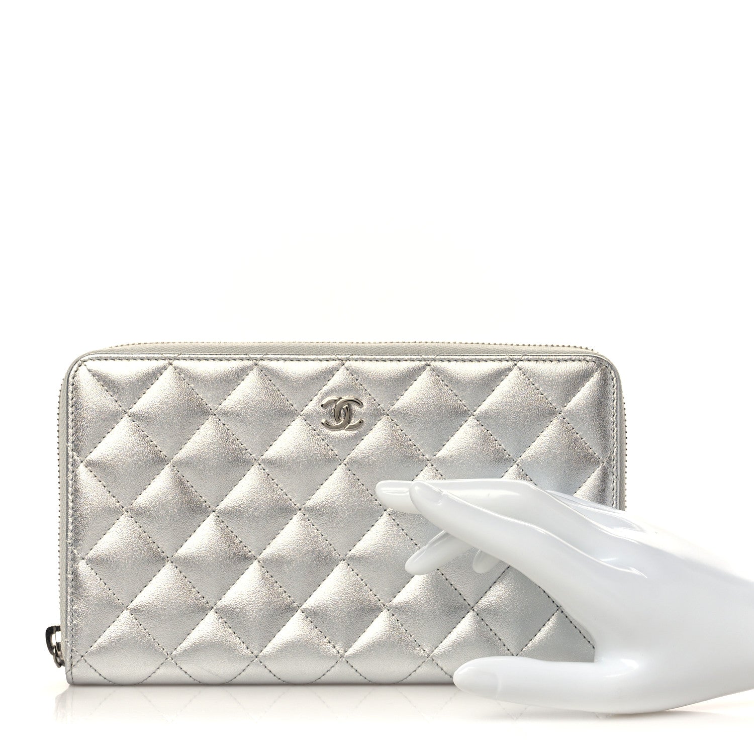 Chanel Iridescent Lambskin Quilted Large Zip Around Organizer Wallet Silver 2 of 7