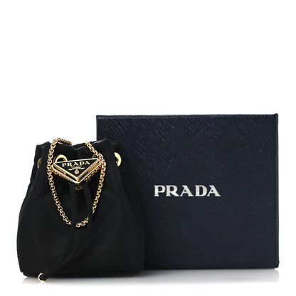 Prada Re-Nylon Quilted Metal Triangle Logo Mini Drawcord Pouch Shoulder Bag Black 12 of 12