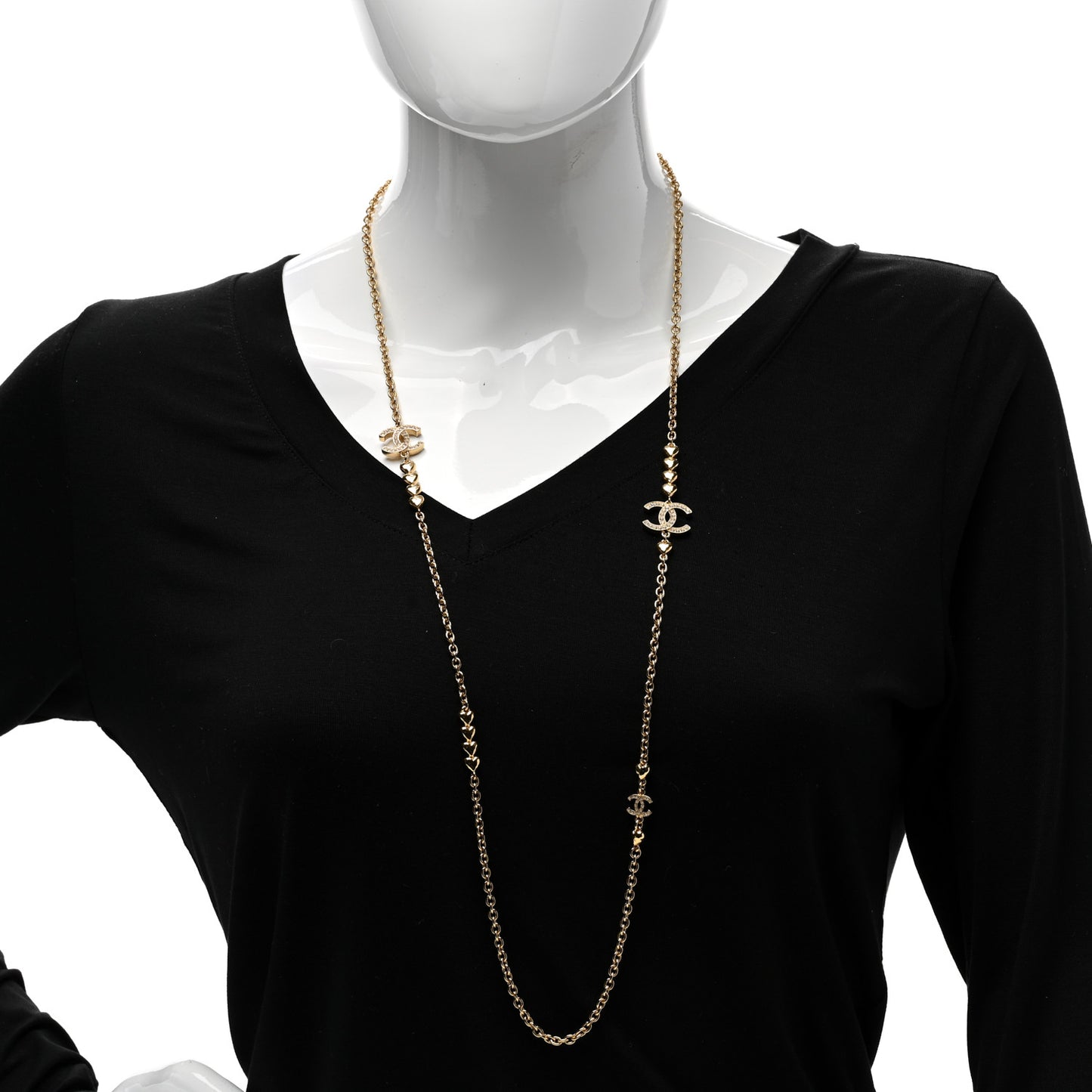 Crystal CC Heart Link Necklace Gold
