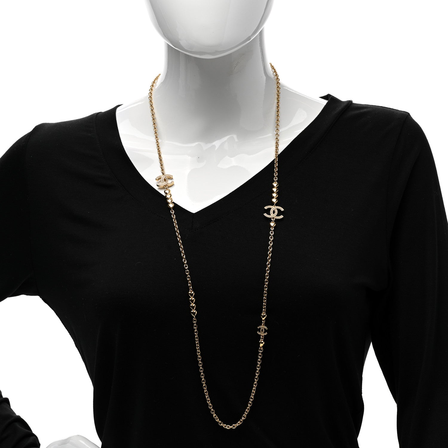 Chanel Crystal CC Heart Link Necklace Gold 2 of 6