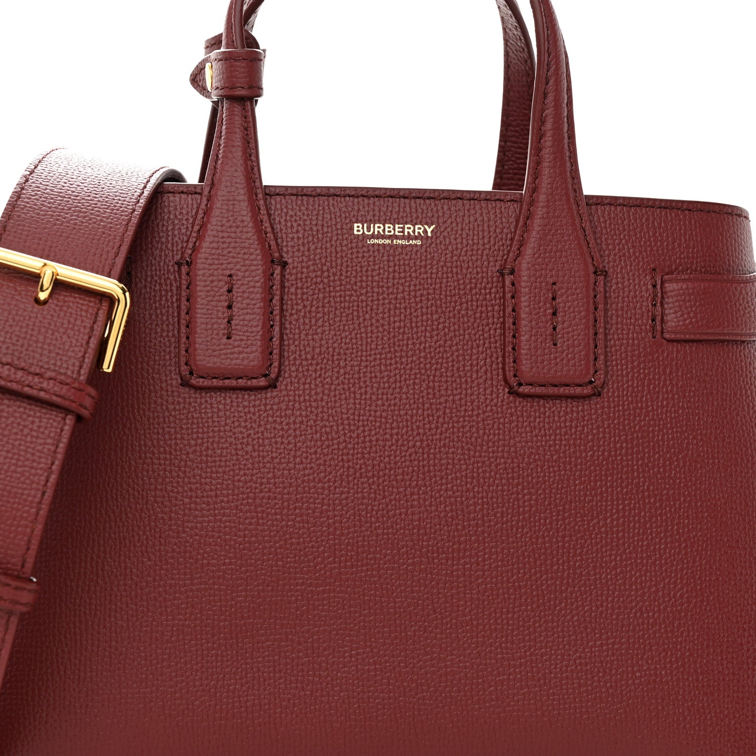 Burberry Grainy Calfskin House Check Small Banner Tote Crimson 7 of 9