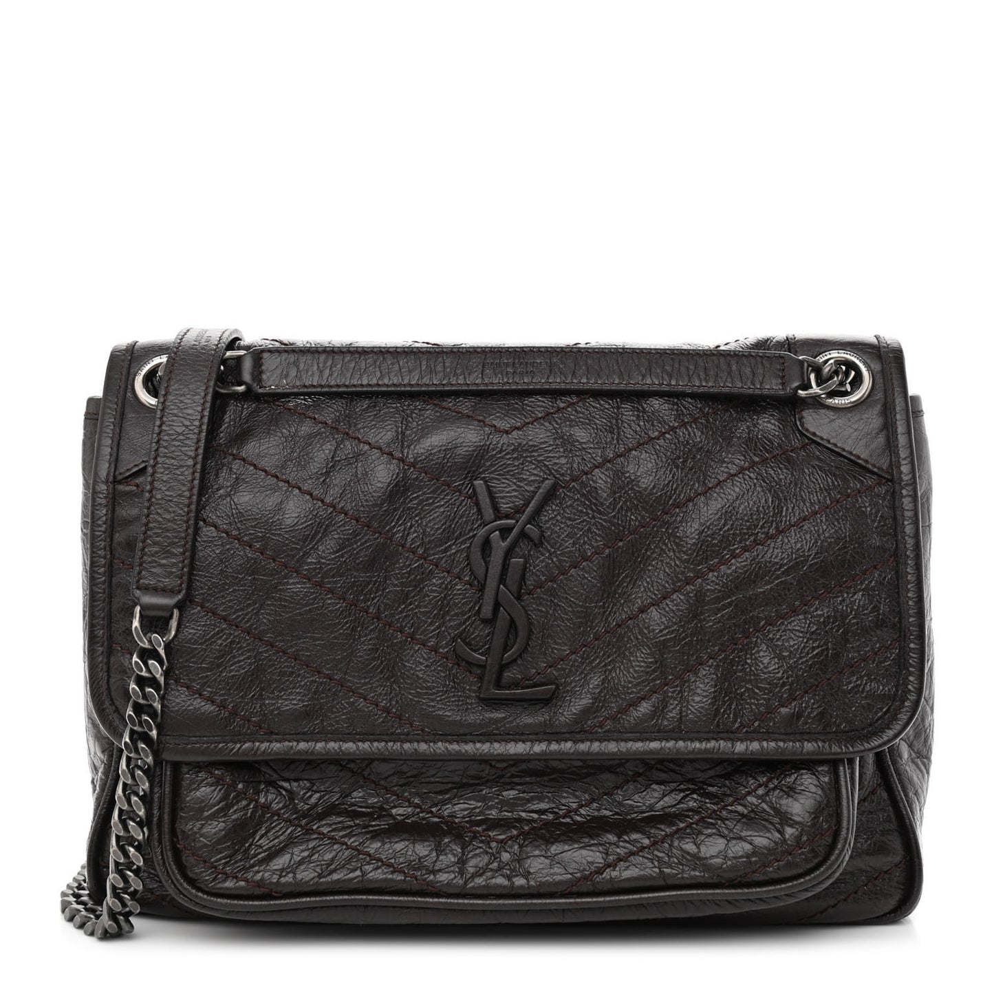 Crinkled Calfskin Matelasse Monogram Medium Niki Chain Satchel Western Moka