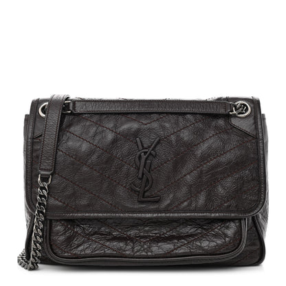 Saint Laurent Crinkled Calfskin Matelasse Monogram Medium Niki Chain Satchel Western Moka 1 of 12