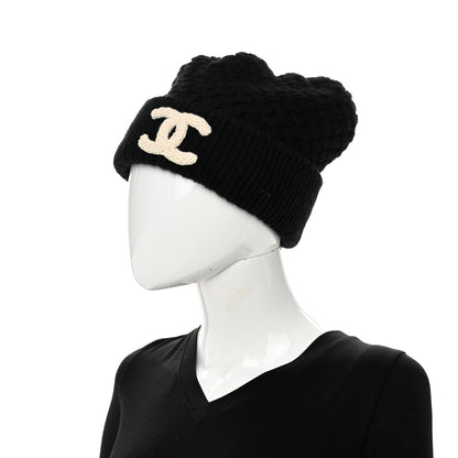 Chanel Wool Cashmere CC Beanie Hat Black White 2 of 5