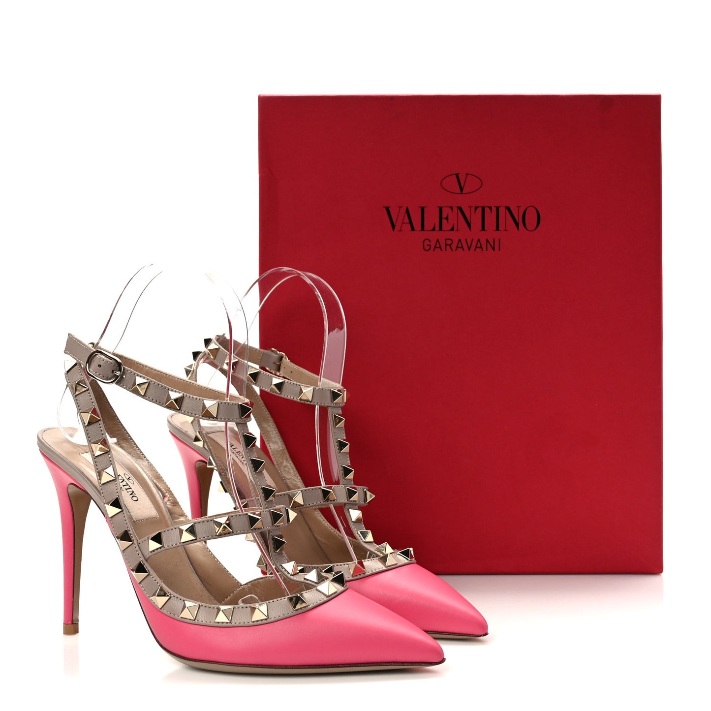 Calfskin Nappa Rockstud Ankle Strap 100mm Pumps 37 Shadow Pink Poudre