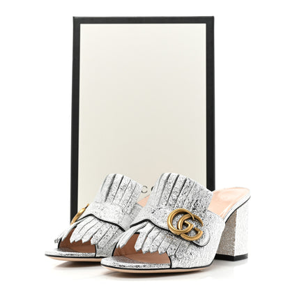 Gucci Galassia GG Marmont Fringe 75mm Slide Sandals 37.5 Argento 9 of 9