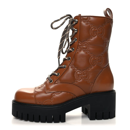 Gucci Cordovan Lux Nappa GG Matelasse Lace Up 60mm Combat Boots 36 Dark Hazel Brown 1 of 7