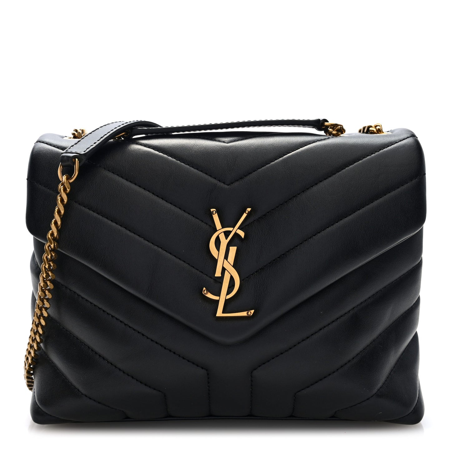 Calfskin Y Quilted Monogram Small Loulou Chain Satchel Black