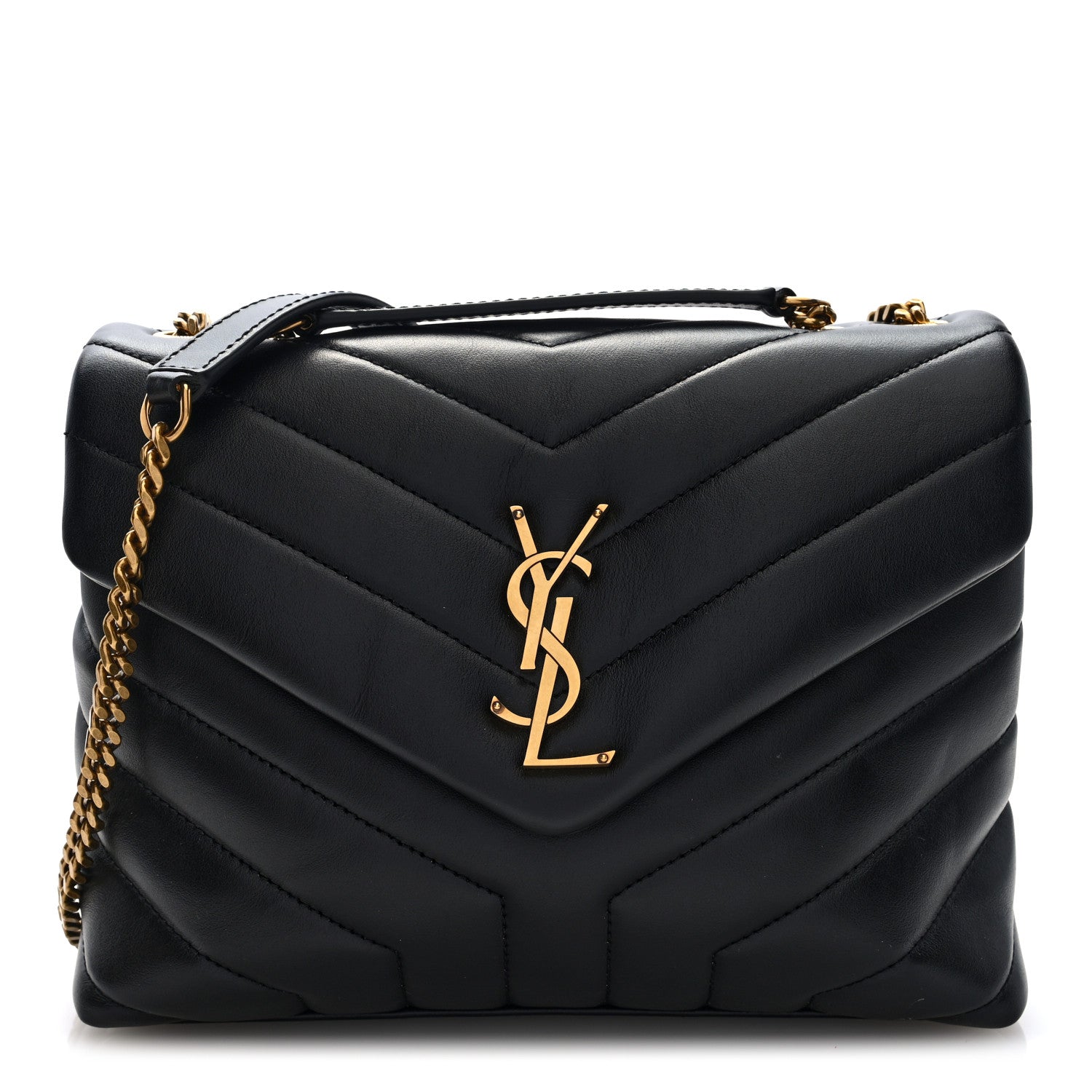 Saint Laurent Calfskin Y Quilted Monogram Small Loulou Chain Satchel Black 1 of 10
