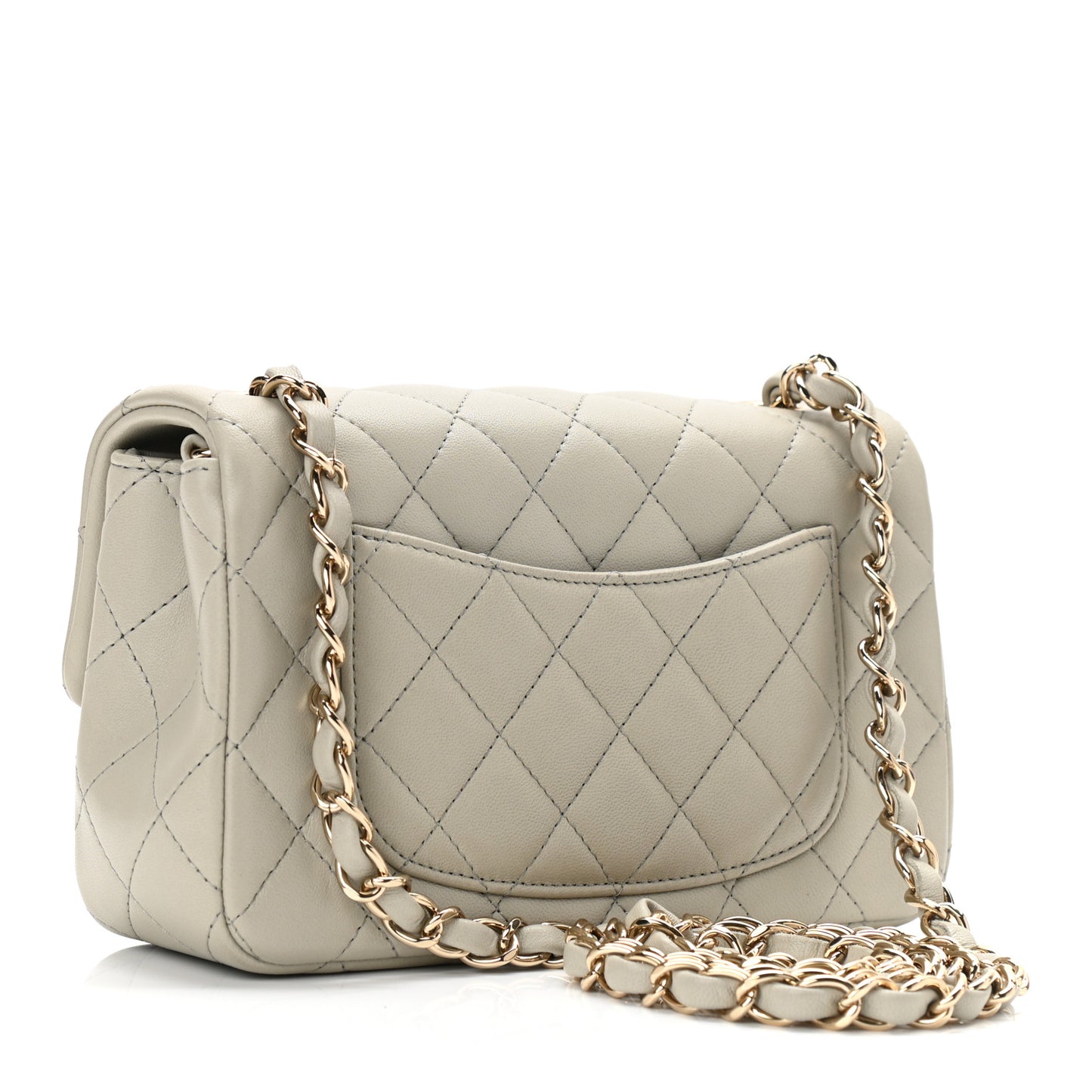 Lambskin Quilted Mini Rectangular Flap Grey