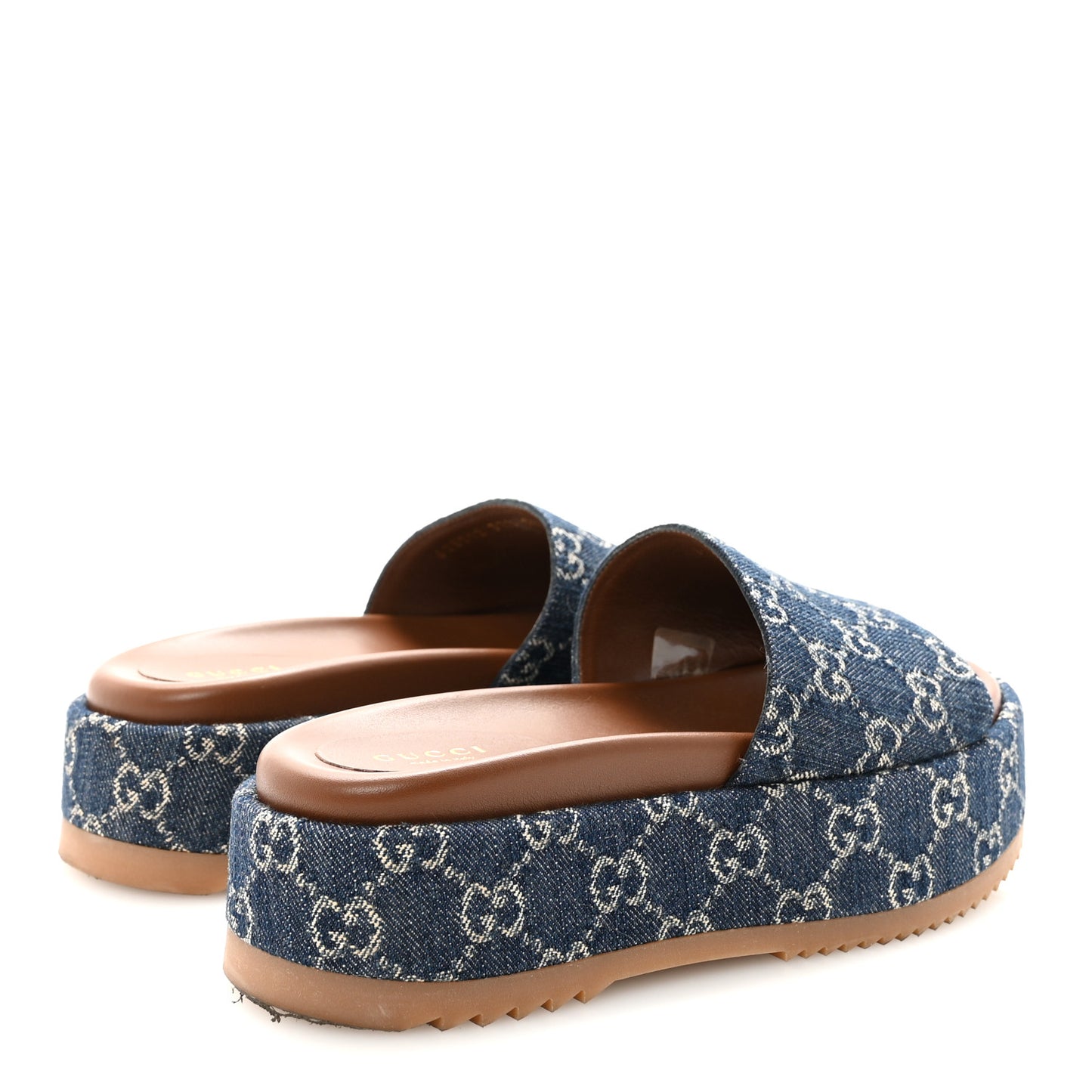 New Denim GG Monogram Angelina Platform 55mm Slide Sandals 37.5 Blue Tea