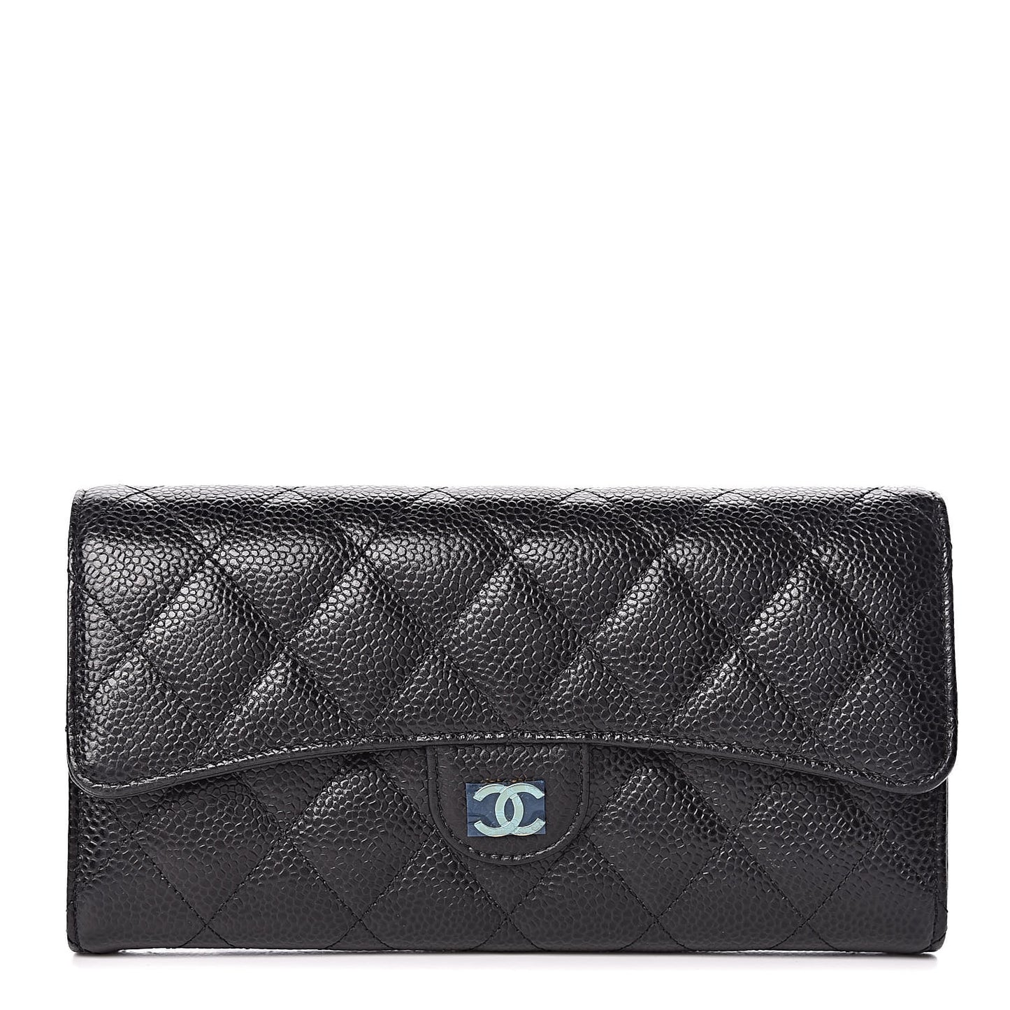 Caviar Quilted Large Gusset Flap Wallet Black