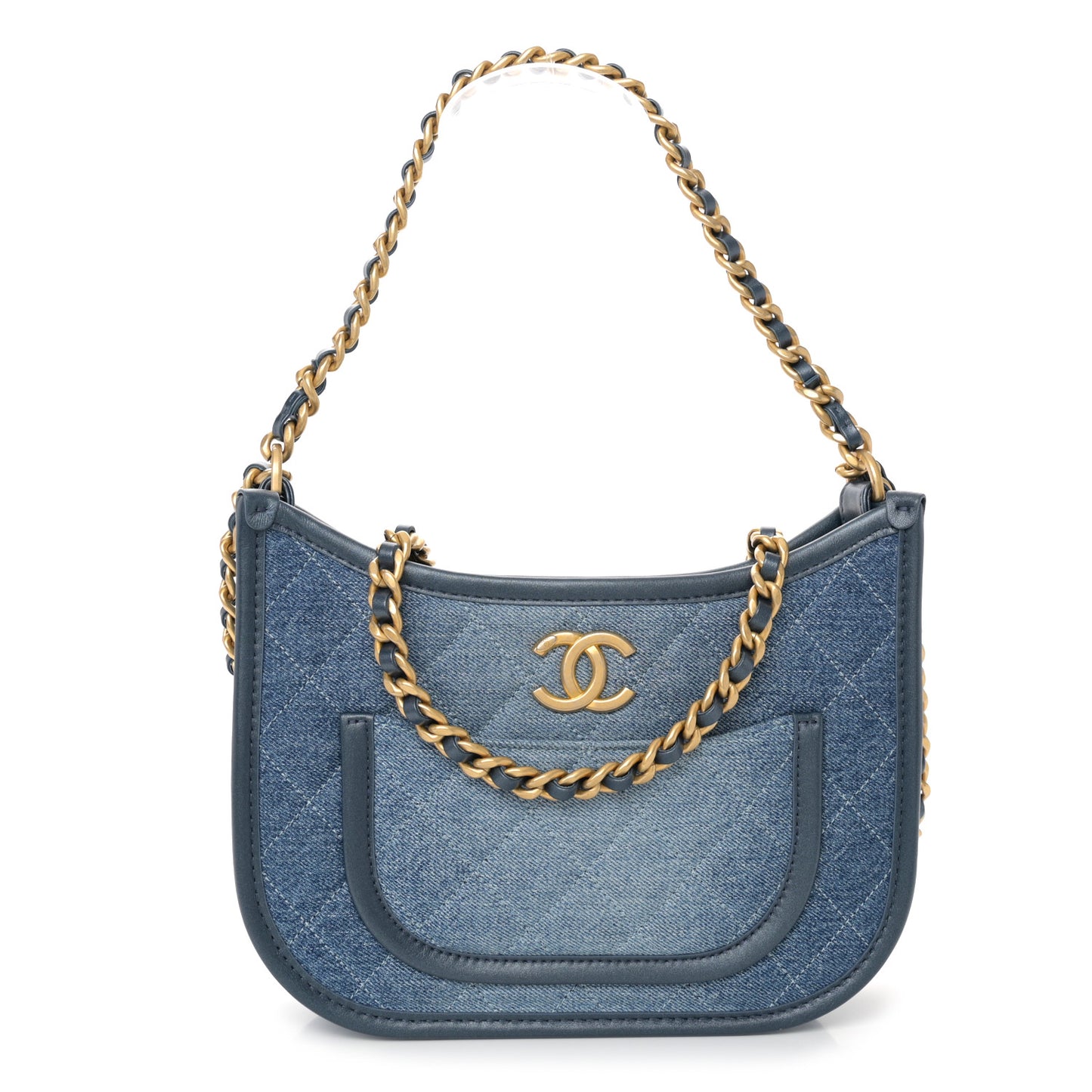 Washed Denim Quilted Hobo Blue