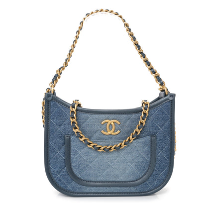 Chanel Washed Denim Quilted Hobo Blue 1 of 11