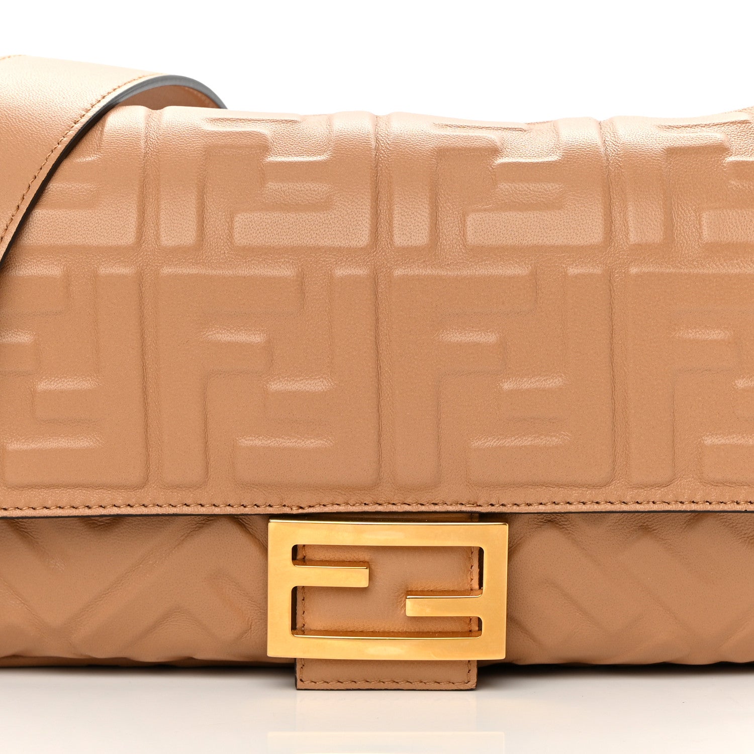 Fendi Nappa FF 1974 Embossed Baguette Miele Scuro 10 of 12