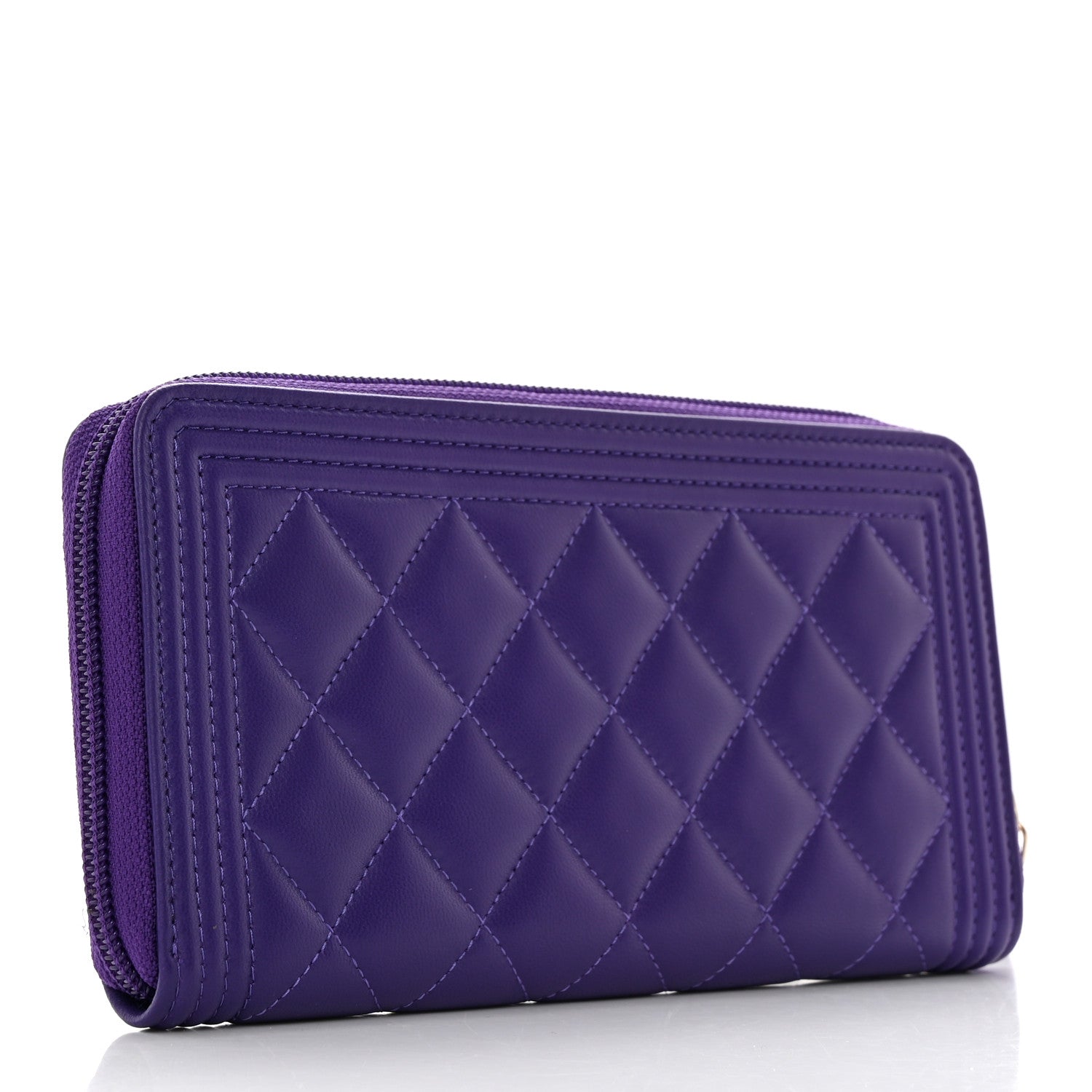 Chanel Lambskin Quilted Boy Zip Around Wallet Purple 3 of 8