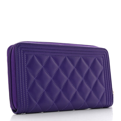 Chanel Lambskin Quilted Boy Zip Around Wallet Purple 3 of 8