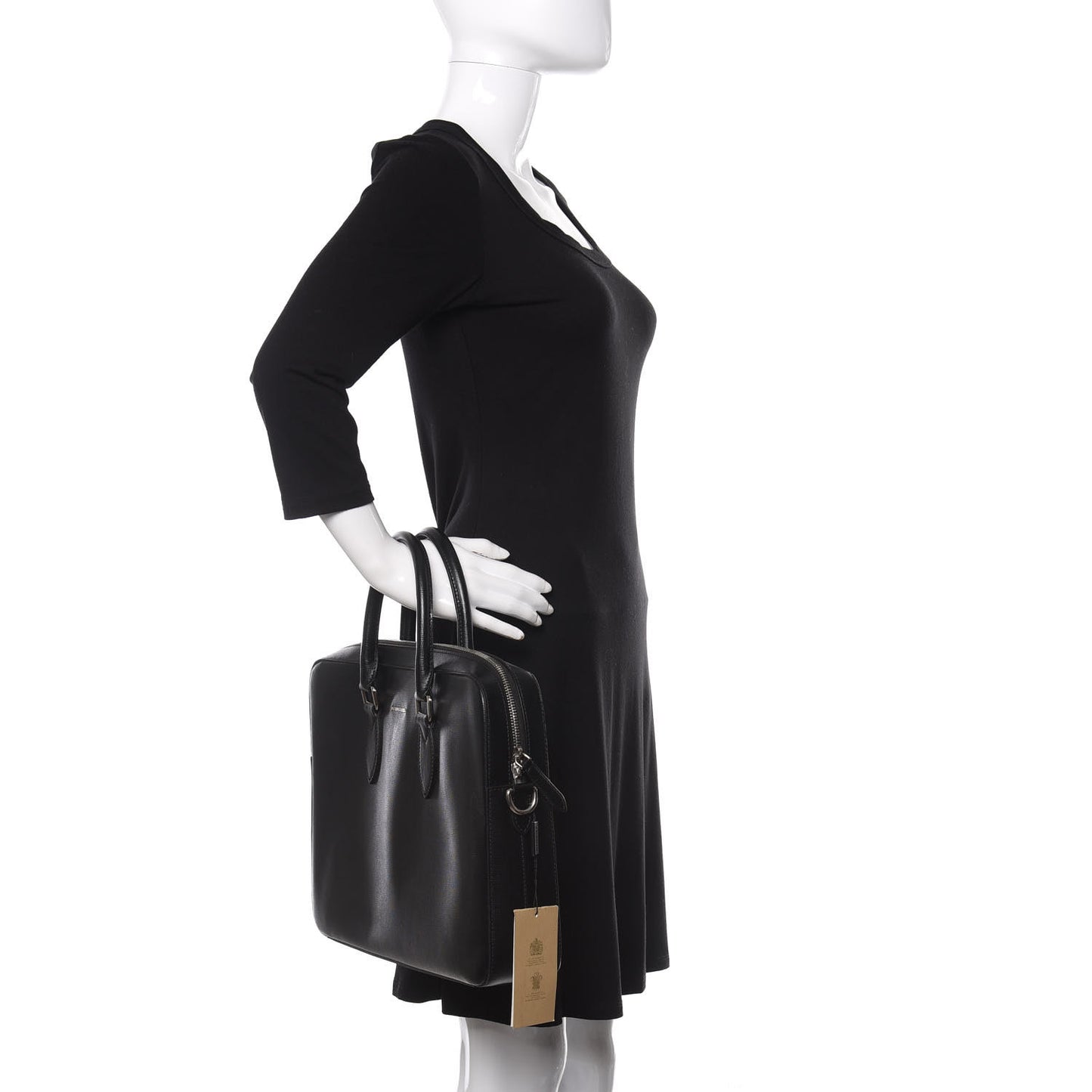 Textured Calfskin Barrow Briefcase Black