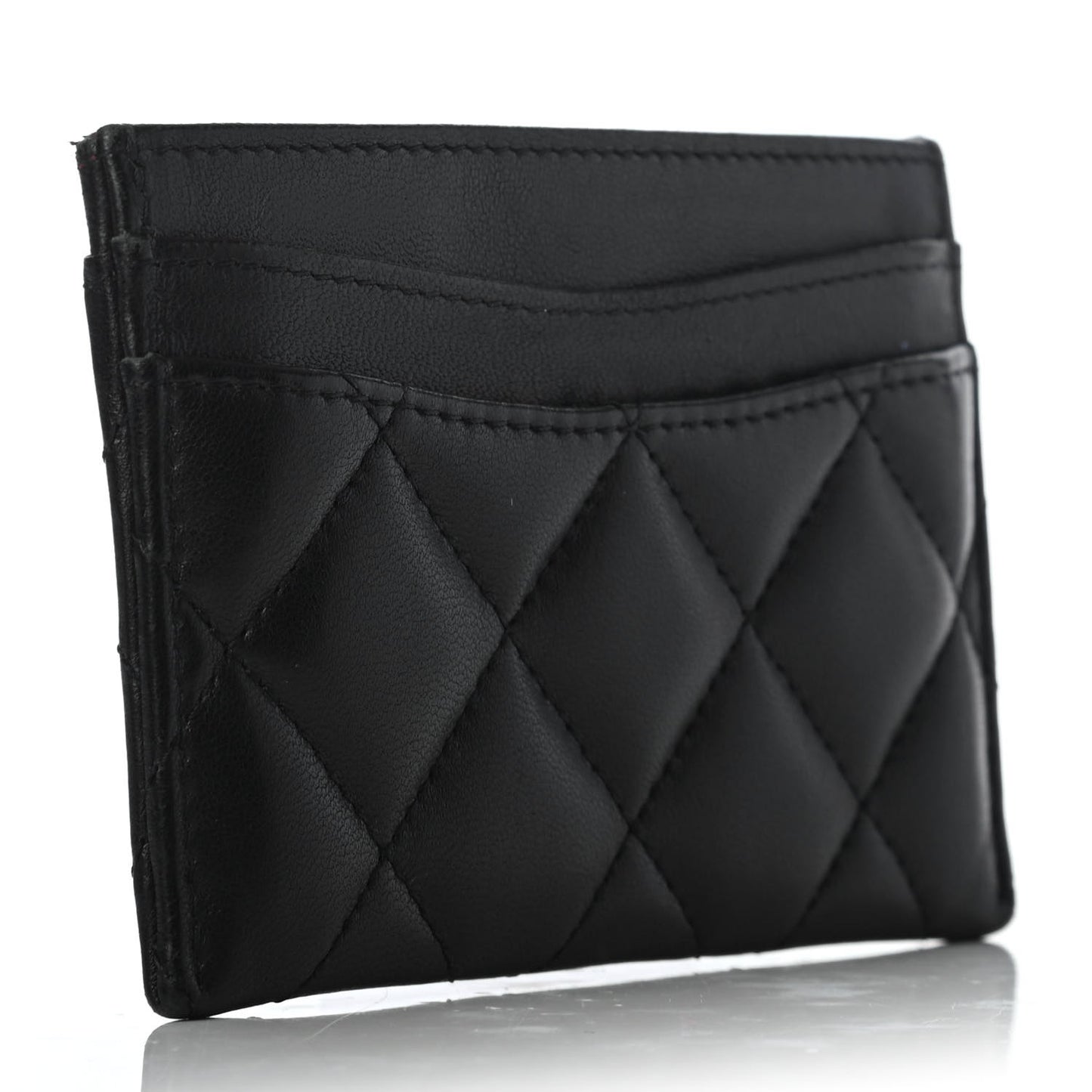 Lambskin Quilted Card Holder Black