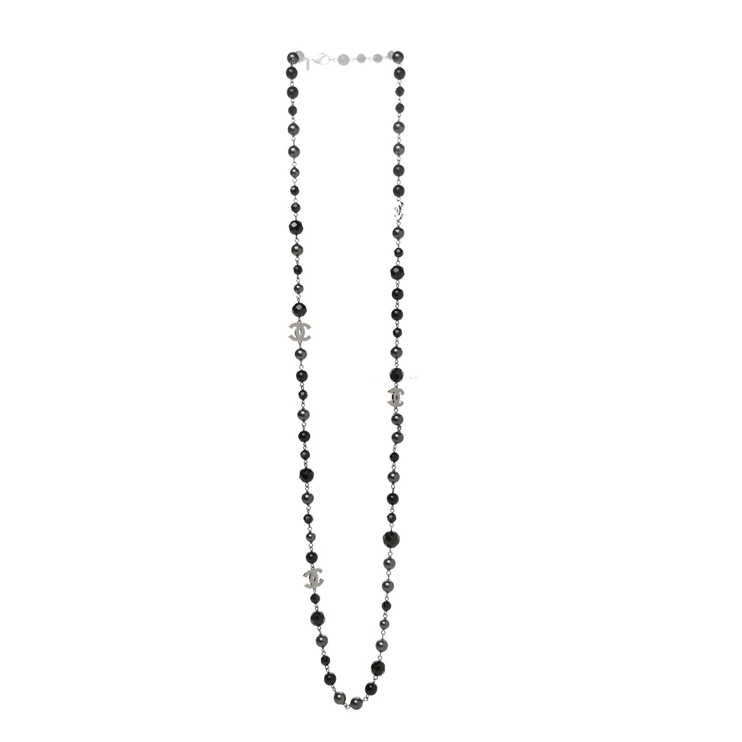 Ruthenium Pearl Beaded CC Long Necklace Black