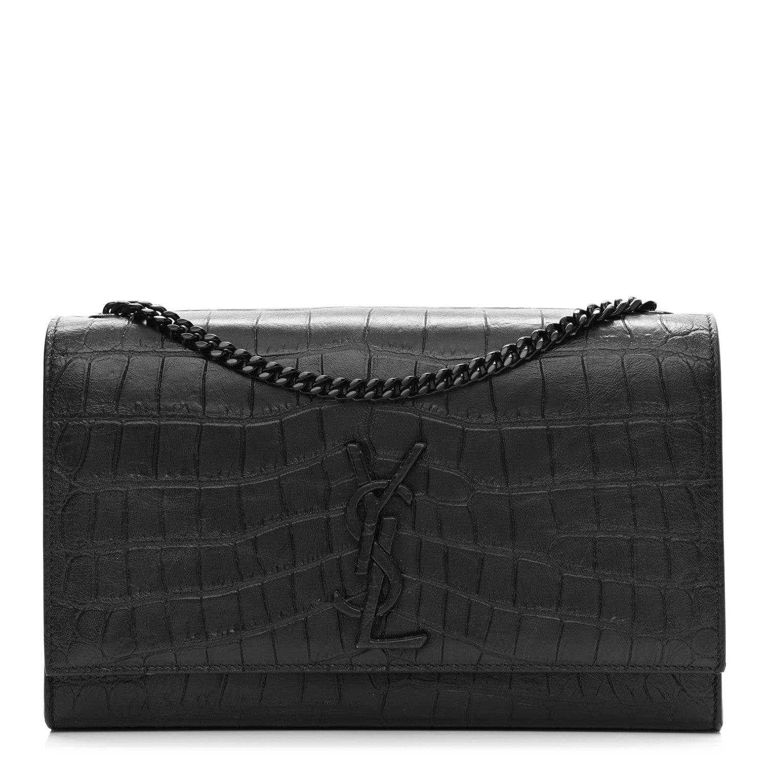 Saint Laurent Calfskin Crocodile Embossed Medium Classic Monogram Kate Satchel Black 1 of 12