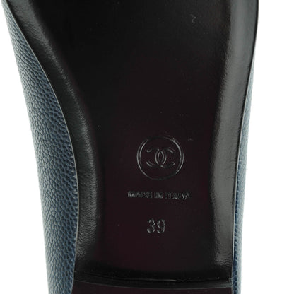 Chanel Caviar CC Cap Toe Ballerina Flats 39 Navy 6 of 8