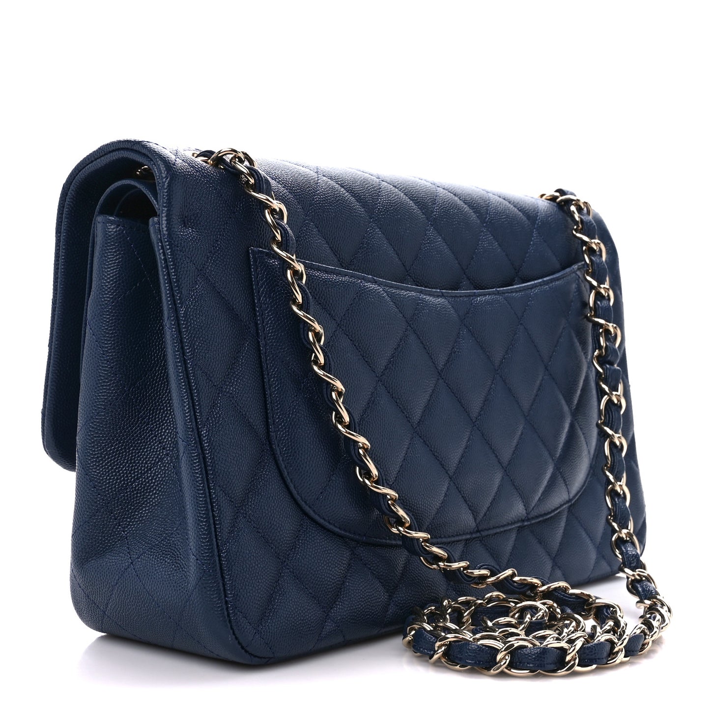 Caviar Quilted Jumbo Double Flap Navy