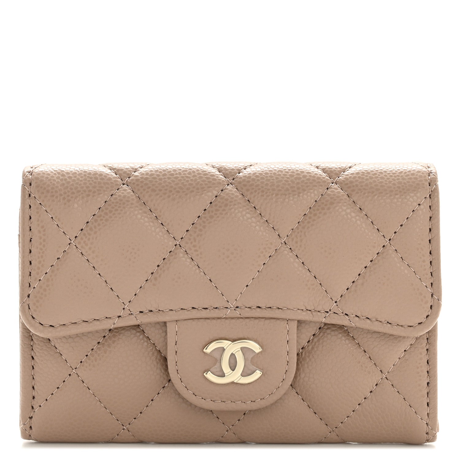 Chanel Caviar Quilted Flap Card Holder Wallet Dark Beige 1 of 9