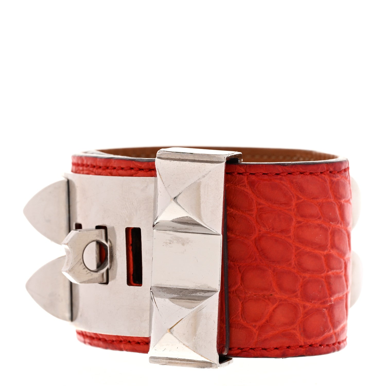 Hermes Matte Alligator Collier De Chien CDC Bracelet S Geranium 3 of 6