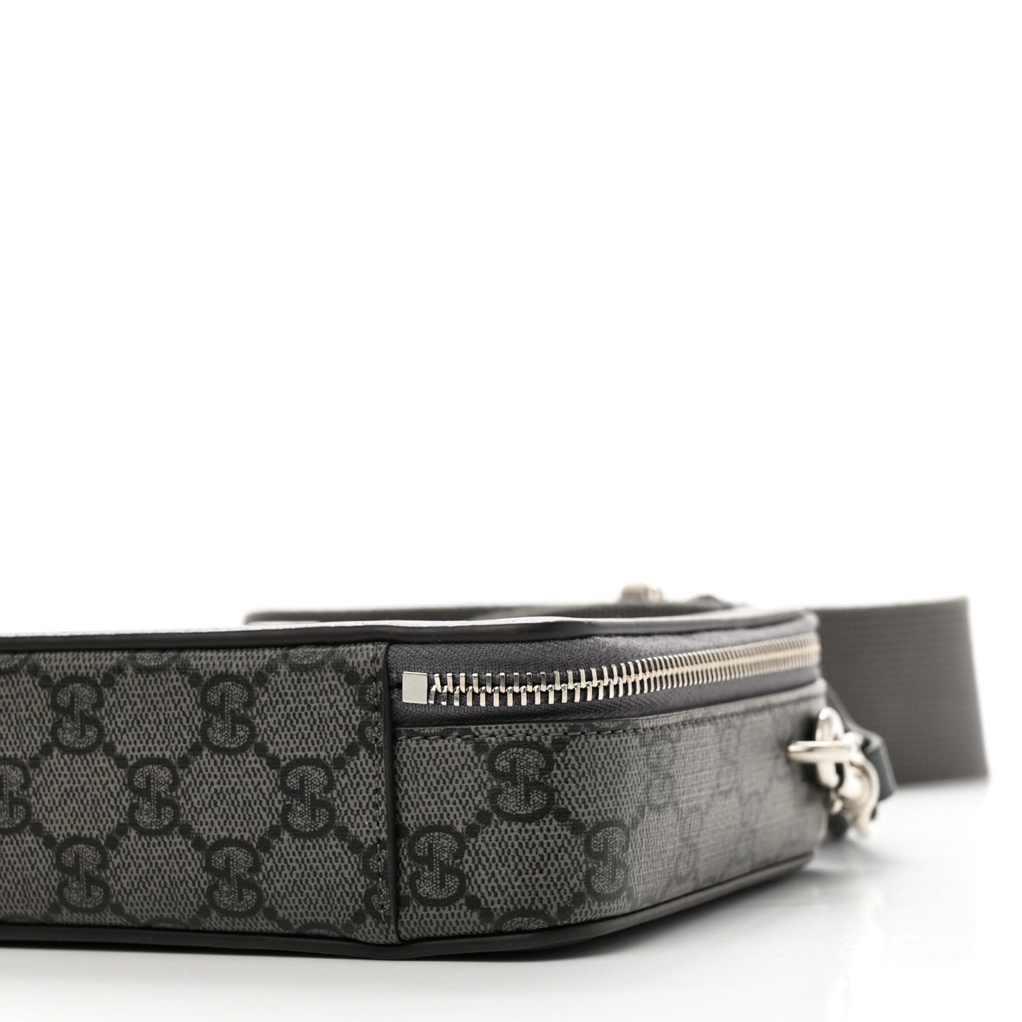GG Supreme Monogram Textured Dollar Calfskin Small Ophidia Top Handle Shoulder Grey Black Graphite Grey