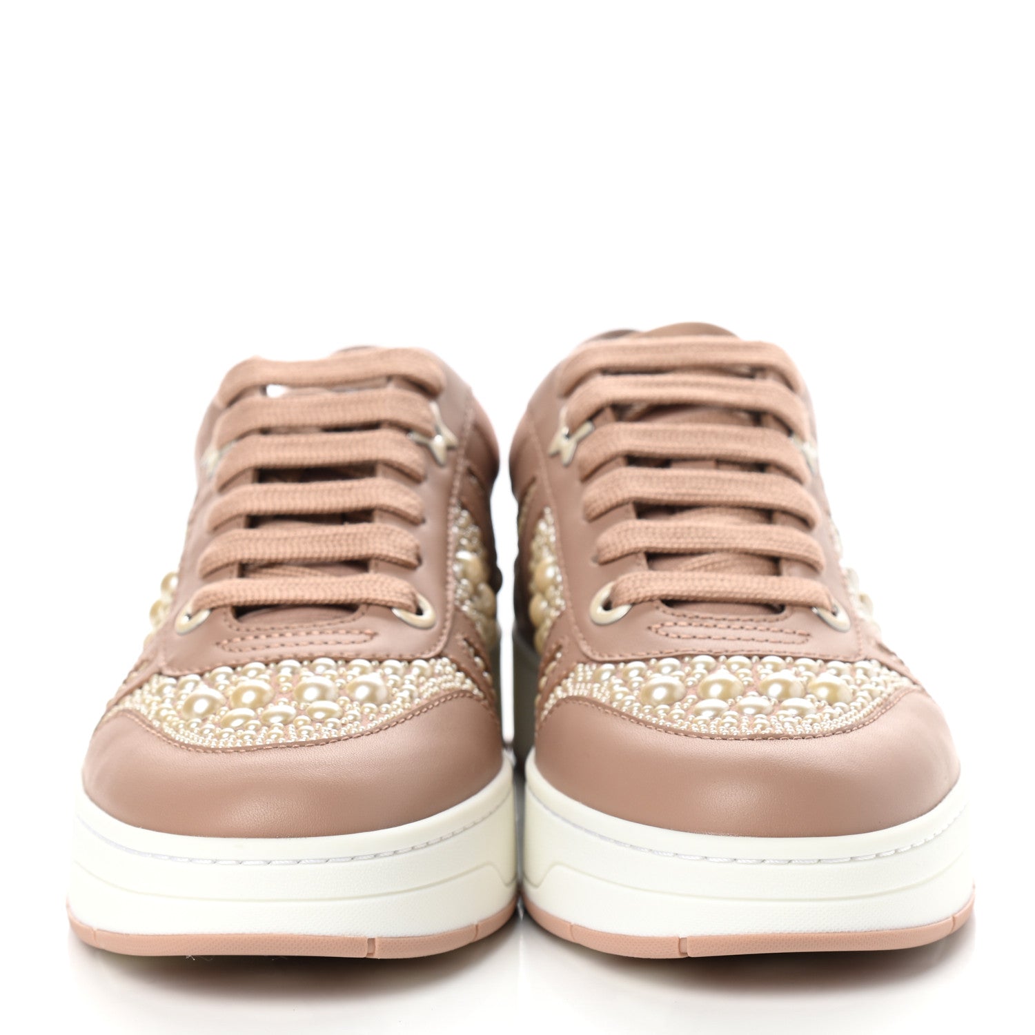 Jimmy Choo Calfskin Pearl Embellished Hawaii Flatform Sneakers 38 Ballet Pink 2 of 6