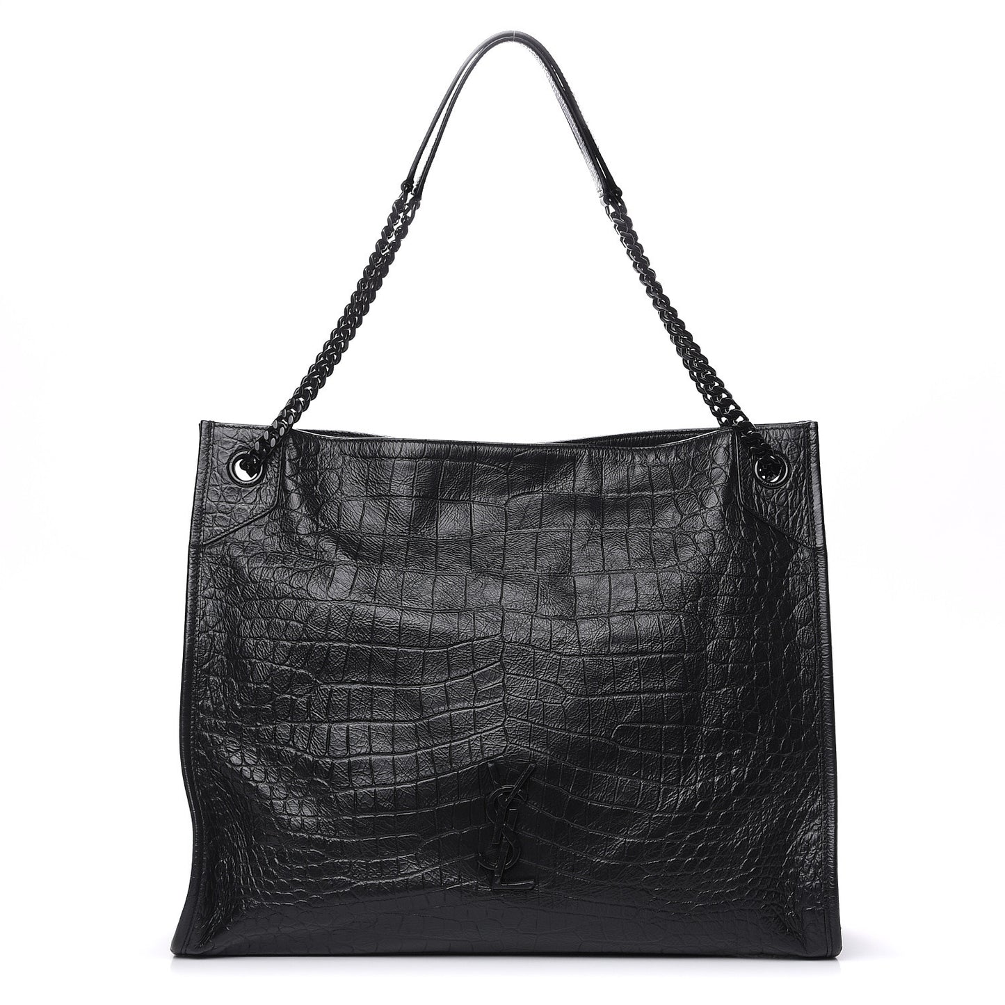 Calfskin Crocodile Embossed Monogram Large Niki Shopping Bag Black
