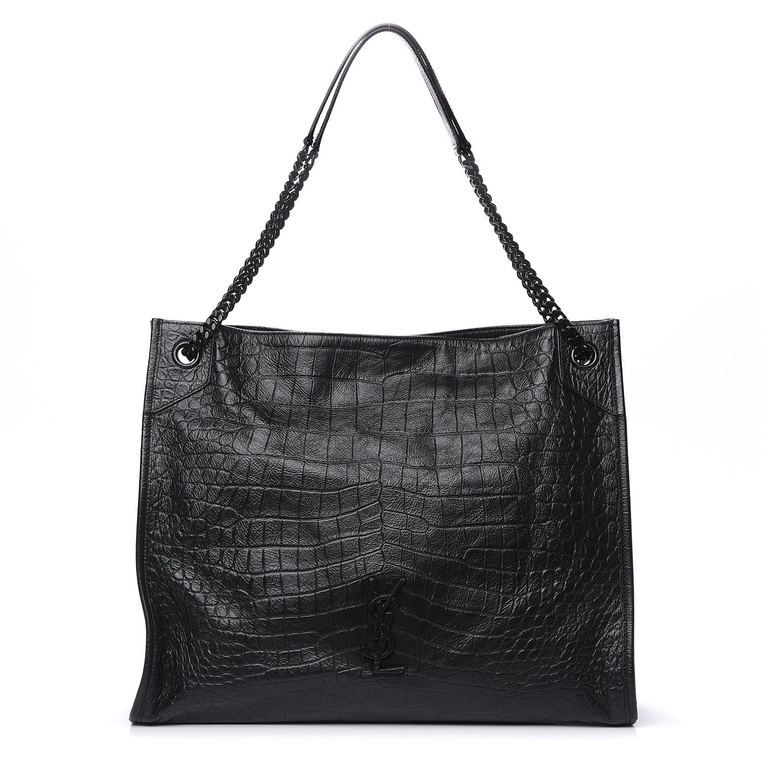 Saint Laurent Calfskin Crocodile Embossed Monogram Large Niki Shopping Bag Black 1 of 10