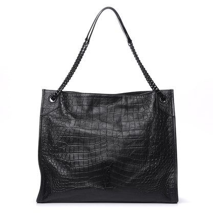 Saint Laurent Calfskin Crocodile Embossed Monogram Large Niki Shopping Bag Black 1 of 10
