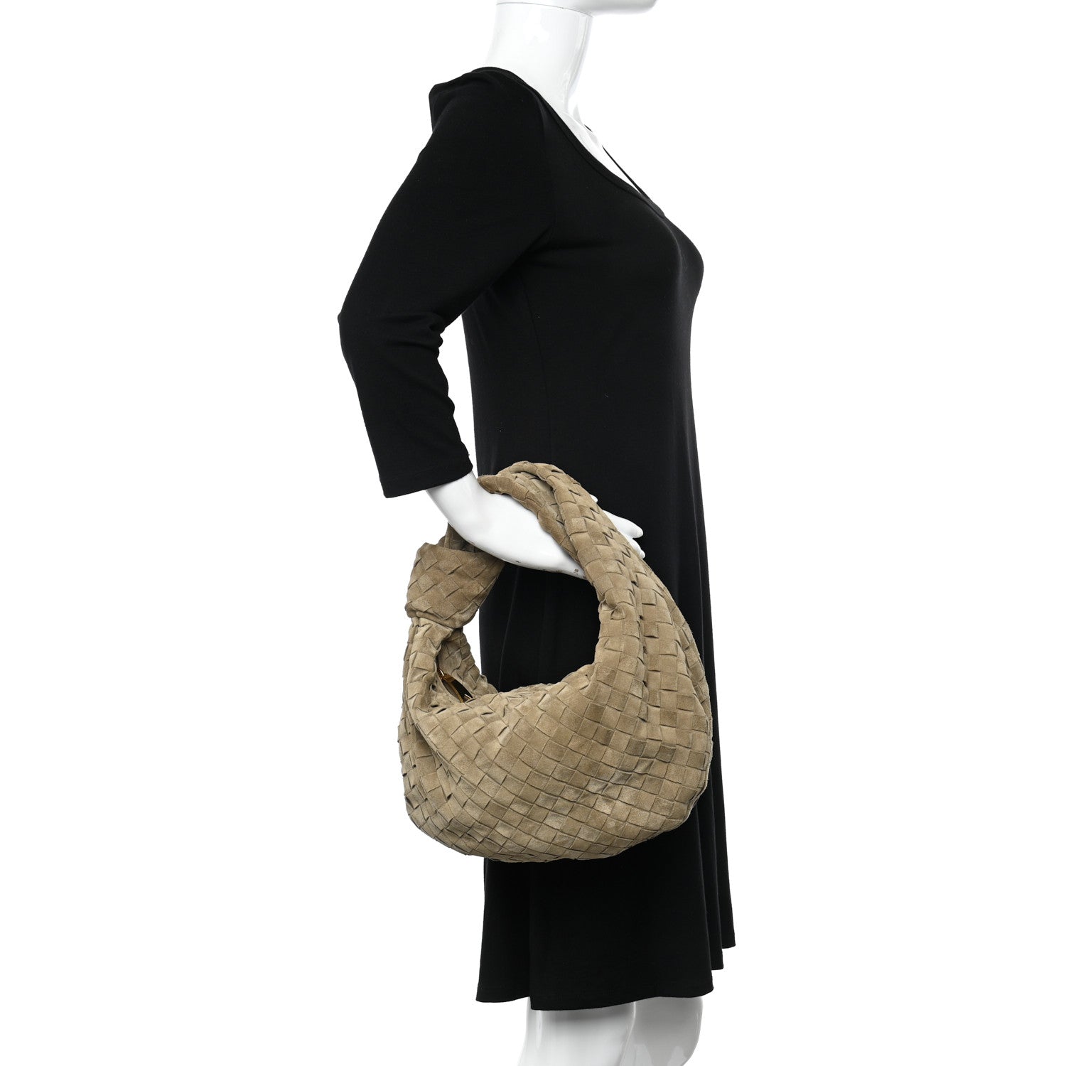 Bottega Veneta Suede Calfskin Intrecciato Teen Jodie Hobo Taupe 2 of 9